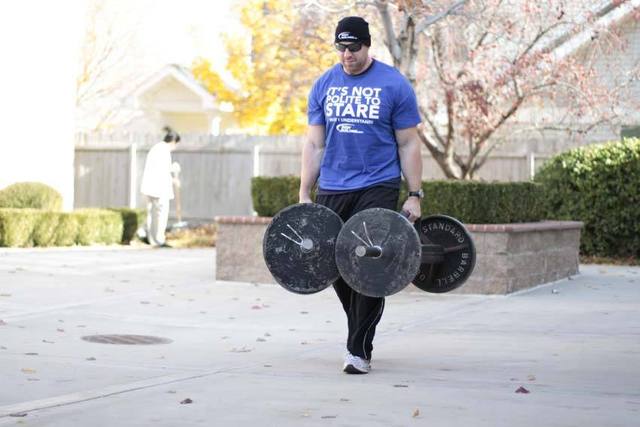 Farmer's walk met dumbbells: Eind