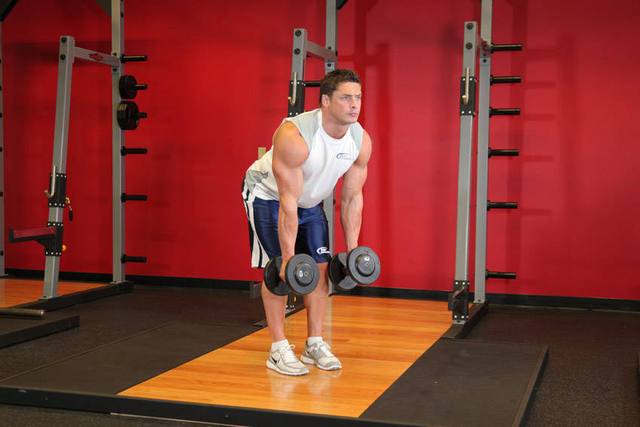 Dumbbell row met neutrale greep: Start