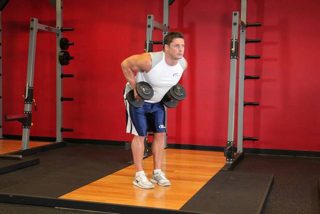 Dumbbell row met neutrale greep: Eind