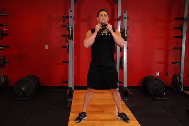 Langzame goblet squat (3 s omlaag): Start